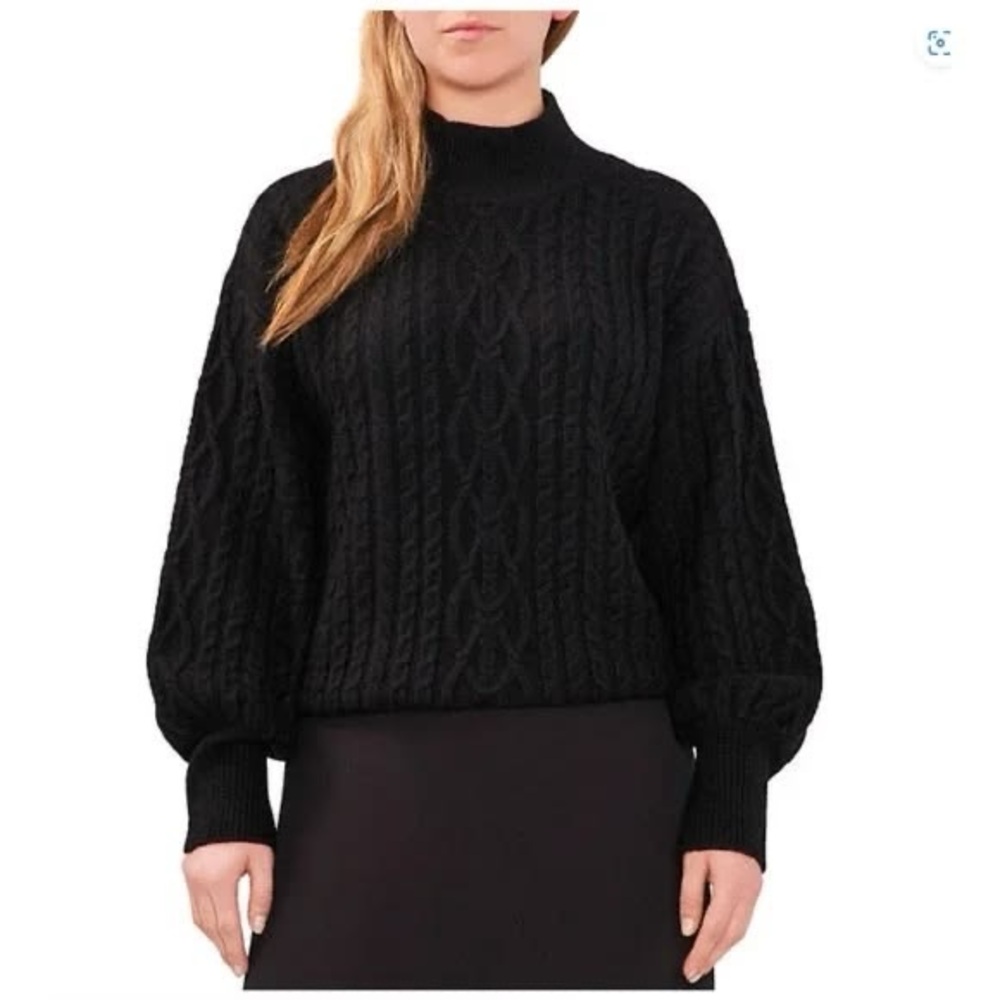 Vince Camuto Black Cable Knit Mock Neck Solid Black Sweater Size Medium NEW